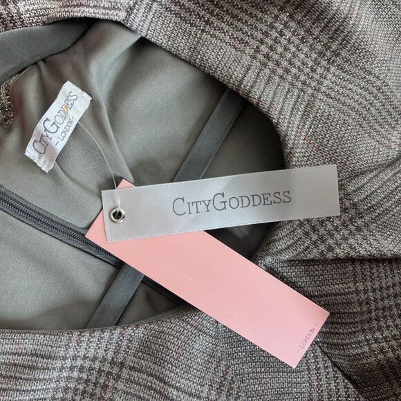 Classic Pencil Dress Sz 12 Gray Plaid Pleated Transitional Business Casual Work - Picture 9 of 12